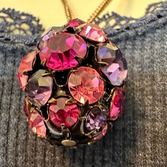 Vintage 24" Caged EGG Shape PENDANT NECKLACE Purple Pink PARTY Flapper Like - Picture 4 of 10